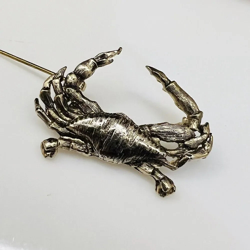 Vintage Jolle Crab Brooch Pinback Cancer June July Birthday Silver Tone 1497